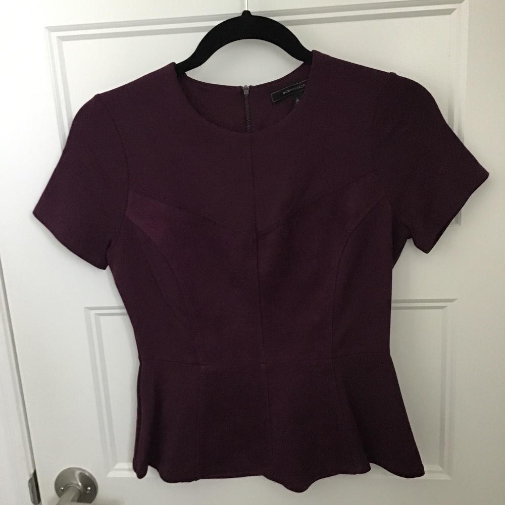 BCBG short sleeve suede trimmed top - Picture 1 of 5
